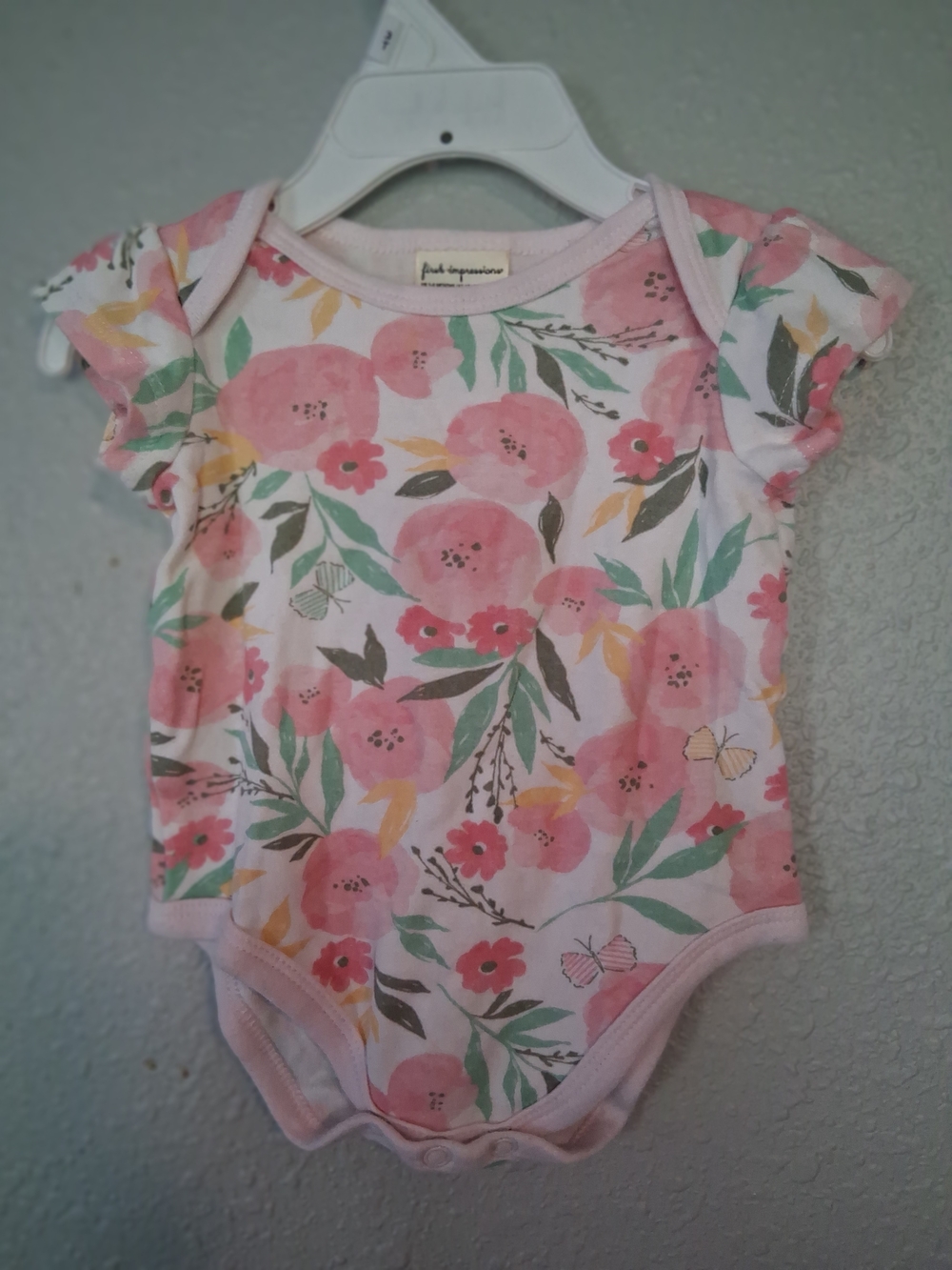 First Impressions Pink Floral Baby One-Piece Bodysuit